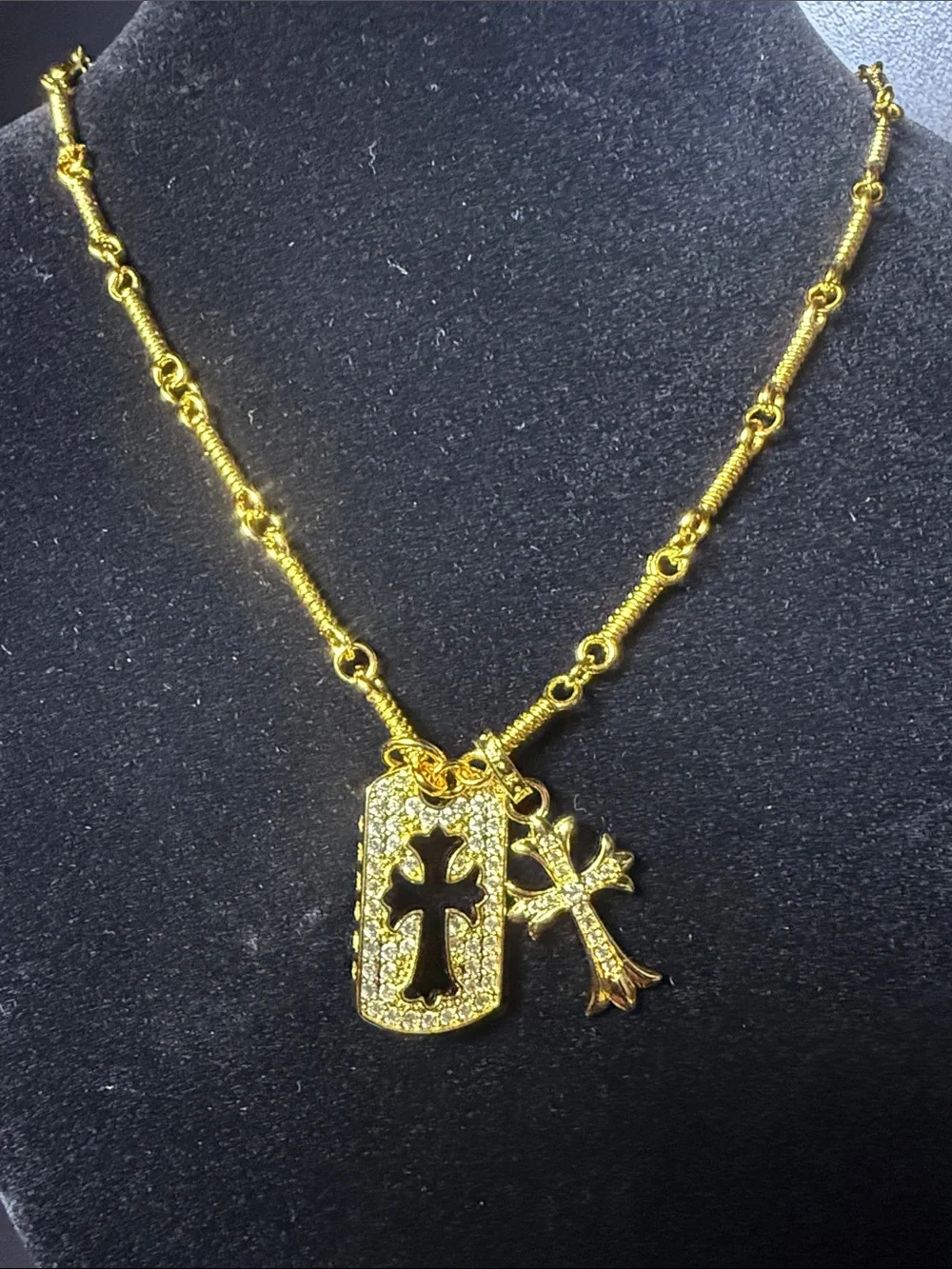 Gold Cross Pendant Necklace with Crystal Accents - Men Jewelry